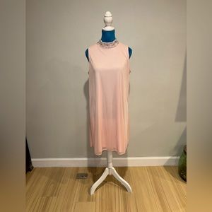 NWT Blush pink dress with faux pearls and crystal neckline!